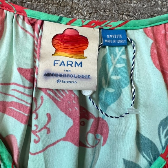 Anthropologie Farm x Poppy Print Maxi Dress Green Long Sleeve Small Petite - Picture 2 of 9